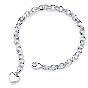 Elegant Sterling Silver Heart Charm Bracelet, NEW